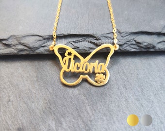 Butterfly Necklace • Name Necklace • Cartoon Necklace • Gifts For Kids • 925 Sterling Silver • 18K Gold Plated