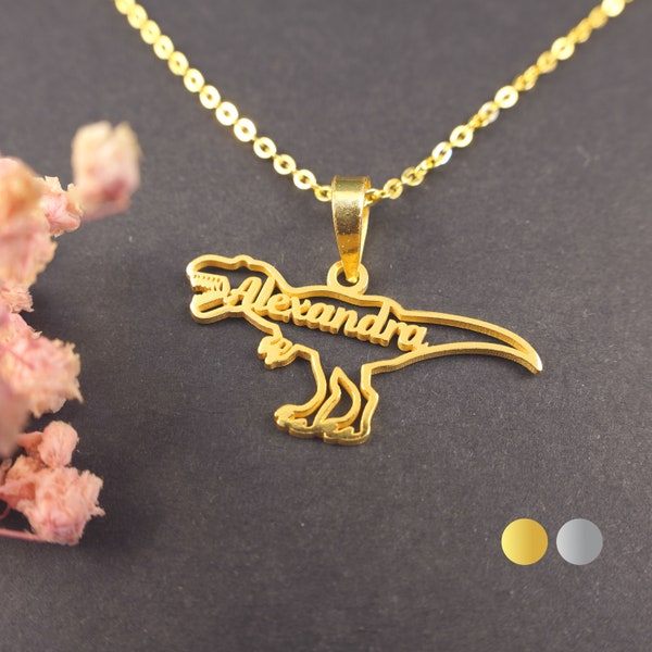 Collier Tyrannosaure Rex • Collier dinosaure • T-Rex • Collier prénom enfant • Cadeaux pour enfants