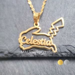 Pikachu-ketting • Pikachu-hanger • Pikachu-sieraden • Aangepaste naamketting • Cadeaus voor kinderen • 925 sterlingzilver