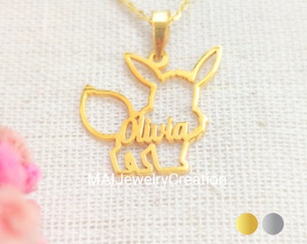 Collar de Eevee • Colgante de Eevee • Joyería de Eevee • Collar con nombre personalizado • Regalos para niños • Plata de ley 925 • Chapado en oro de 18 quilates