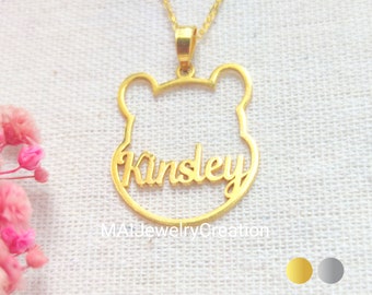 Bear Necklace • Cartoon Necklace • Child Name Necklace • Gifts For Kids • 925 Sterling Silver • 18K Gold Plated