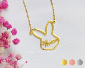 Rabbit Necklace • Name Necklace • Cartoon Necklace • Gifts For Kids • 925 Sterling Silver • 18K Gold Plated