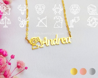 Zodiac Necklace • Zodiac Pendant • Name Necklace • Zodiac Gifts • Sterling Silver Name Necklace