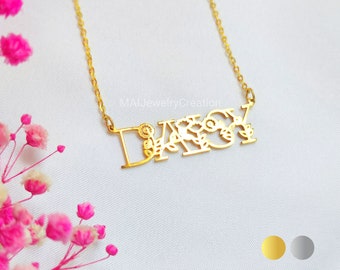 Floral Name Necklace • Flower Name Necklace • Name Necklace • Gifts For Her • Sterling Silver Name Necklace • 18K Gold Plated