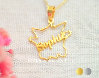 Gengar Necklace • Gengar Pendant • Custom Name Necklace • Gifts For Kids • 925 Sterling Silver • 18K Gold Plated