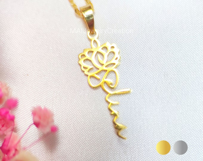 Yoga Lotus Necklace • Yoga Pendant • Name Necklace • Gift For Her • 925 Sterling Silver • 18K Gold Plated