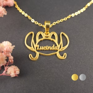 Collar de ángel de Stitch • Collar de dibujos animados • Collar con nombre de niño • Regalos para niños • Regalos para ella • Plata de ley 925