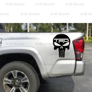 Punisher Skull TRD Racing Development Decals Fits Toyota Tacoma Tundra  Bedside Truck Sticker Vinyl  in 6 colors (2  pieces).