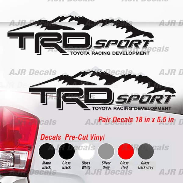 TRD Sport Rocky Mountain Racing Development Decals Fits Toyota Tacoma Tundra  Bedside Truck Sticker Vinyl  in 6 colors (2  pieces).