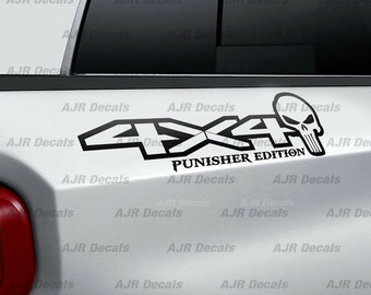 4x4 Punisher Edition Decals Fits  Chevrolet Silverado Bedside Truck  Chevy Stickers Vinyl  in 6 colors (2  pieces).