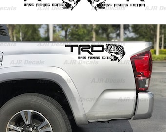 TRD  Bass Fishing Racing Development Decals Fits Toyota Tacoma Tundra  Bedside Truck Sticker Vinyl  in 6 colors (2  pieces).