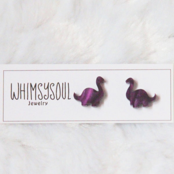 Dinosaur Earrings.. Dino Earrings.. Brontosaurus.. Brachiosaurus.. Purple Dinosaur.. Fun Earrings.. Titanium.. Hypoallergenic.. Women Teen