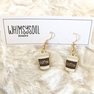 Coffee Cup Earrings.. Dangle Earrings.. Small Earring.. Fun.. Cute.. Gift.. Coffee Lover