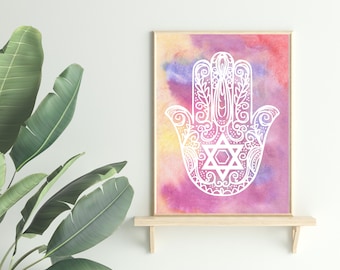 Hamsa | Watercolor background | Jewish art