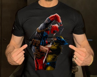 Deadpool Fighting Wolverine Men's T-Shirt Funny Movie Themed Novelty Tee Shirt