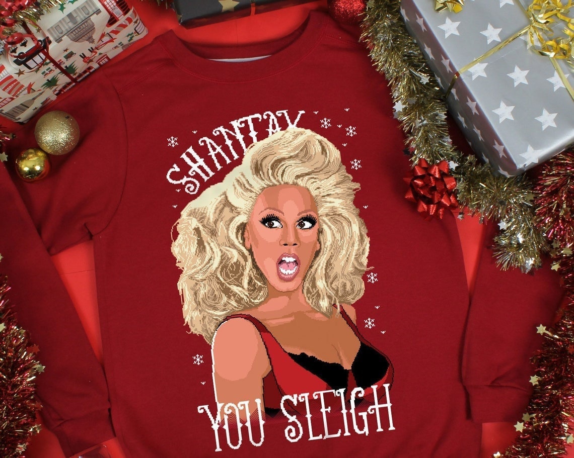 Discover Shantay You Sleigh Christmas Jumper  Drag Queen Ladies Red Xmas Sweater