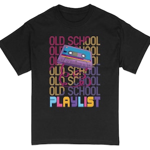 Retro Old School afspeellijst cassettebandje grafisch T-shirt, vintage muziek T-shirt, jaren &#39;80 jaren &#39;90 nostalgie Unisex shirt