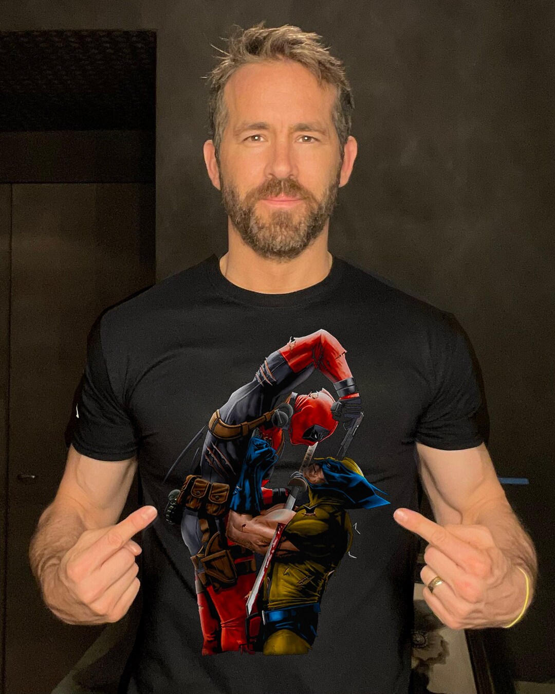 Deadpool Fighting Wolverine Men's Tshirt Funny Movie Themed Novelty