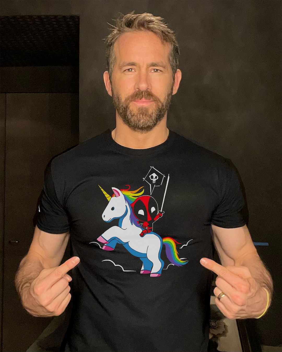 Deadpool Riding A Unicorn Tshirt Funny Movie Themed Men's Tee Shirt