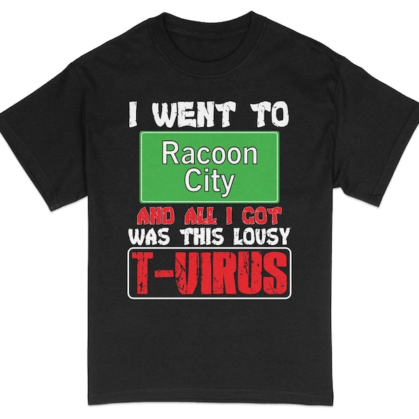 Funny Raccoon City T-Shirt, Video Game Parody Tee, Geeky T-Virus Graphic Shirt, Unisex Cotton Casual Shirt