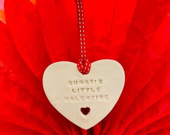 Handmade Mummy’s/Daddy’s little Valentine clay heart hanging decoration gift