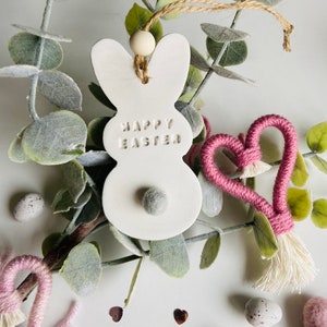 Handmade personalised Easter bunny clay hanging decoration keepsake image 4