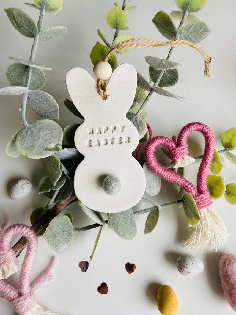 Handmade personalised Easter bunny clay hanging decoration keepsake image 4
