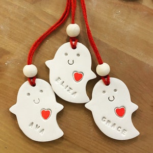 Handmade personalised Valentines Day clay hanging ghost decoration gift tag keepsake image 1