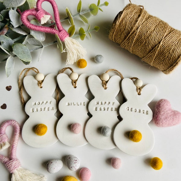 Handmade personalised Easter bunny clay hanging decoration keepsake
