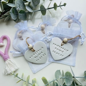 Personalised clay heart wedding place name favour tag image 1
