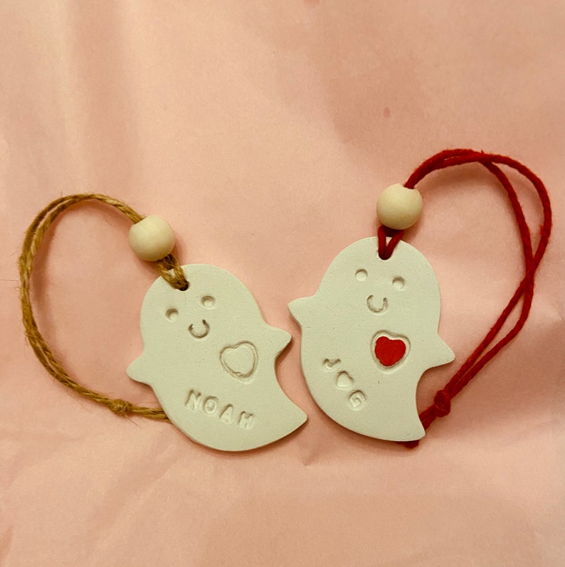 Handmade personalised Valentines Day clay hanging ghost decoration gift tag keepsake image 3