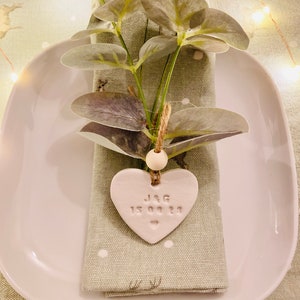 Handmade personalised clay heart wedding favour place setting decor image 1