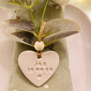 Handmade personalised clay heart wedding favour place setting decor image 2