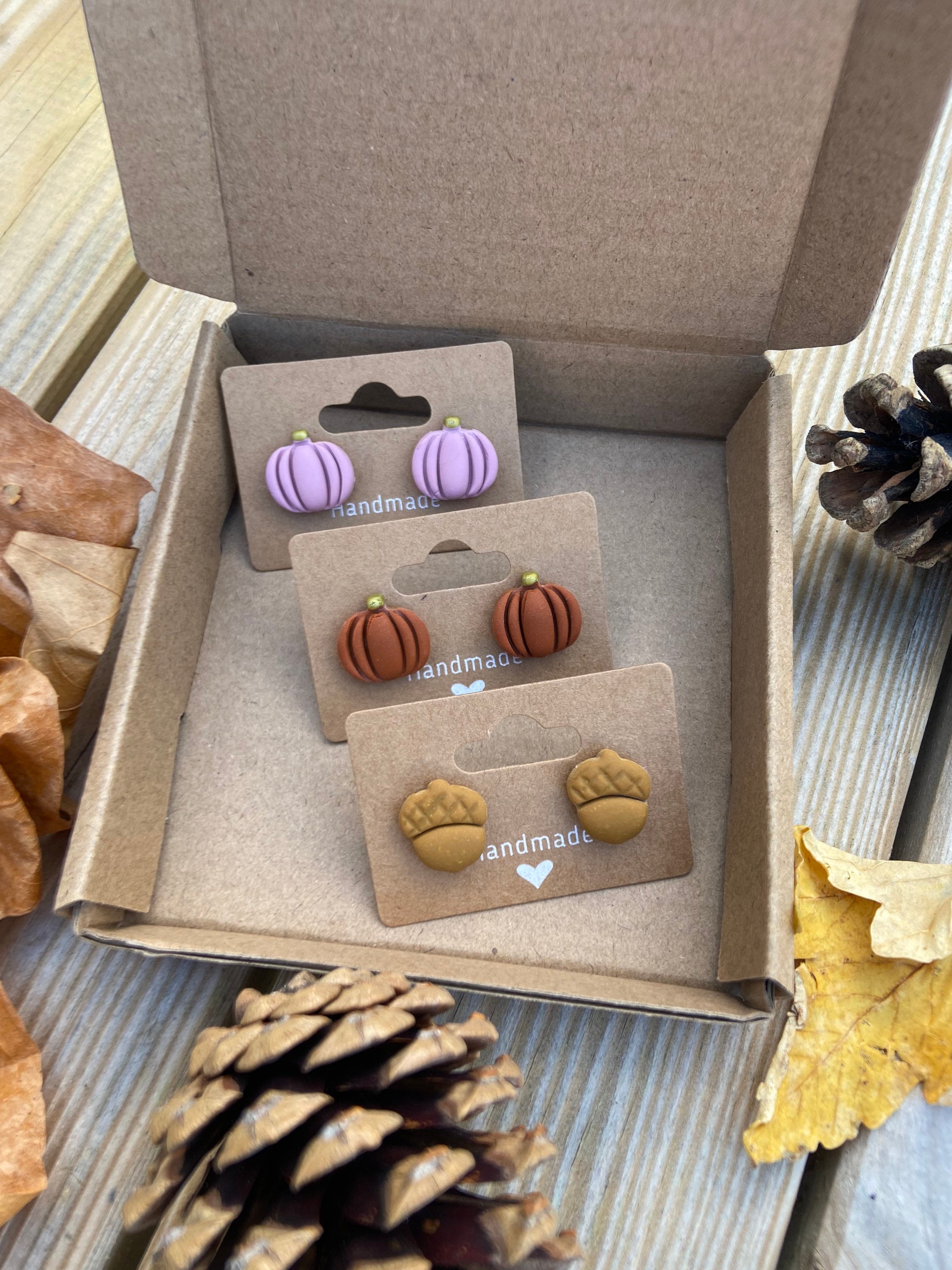 Autumn Fall Mustard Acorn Polymer Clay Earring Studs