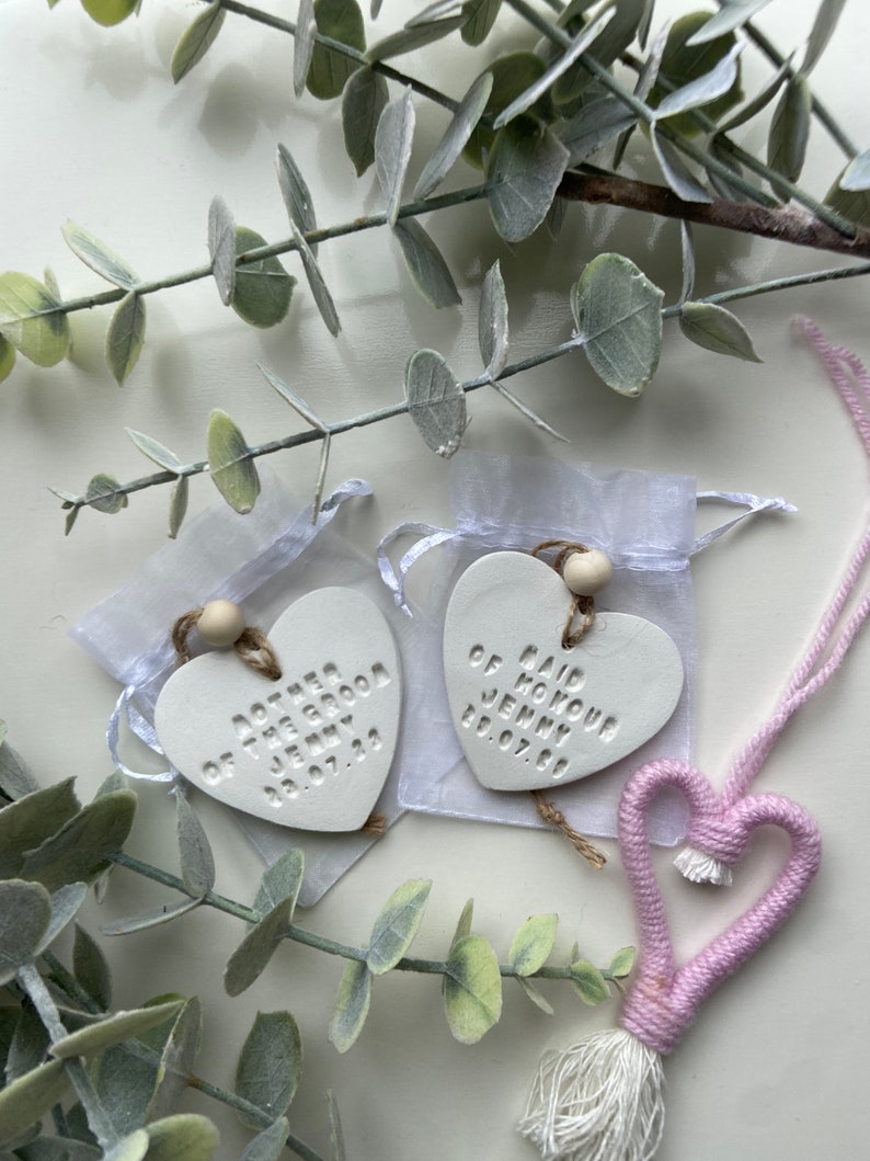 Personalised clay heart wedding place name favour tag image 2