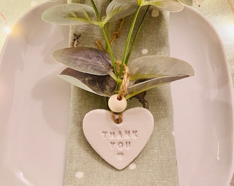 Handmade Clay thank you heart tag wedding favour gift