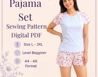 Patrón de costura de pijama en PDF: Proyecto fácil para principiantes (Tallas L-3XL) (Descarga digital imprimible en formato A4/A0)