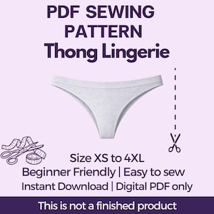 Thong Lingerie Sewing Pattern (Sizes XS-4XL) | Beginner Friendly, A4 Printable (Digital Download)