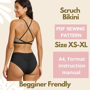 Patrón de costura para bikini fruncido, tallas XS-4XL (descarga digital)