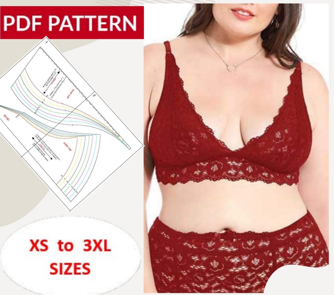 Bra Sewing Lingerie Pattern PDF Helle Sizes: 80AA / 80A / 80B / 80C / 80D 