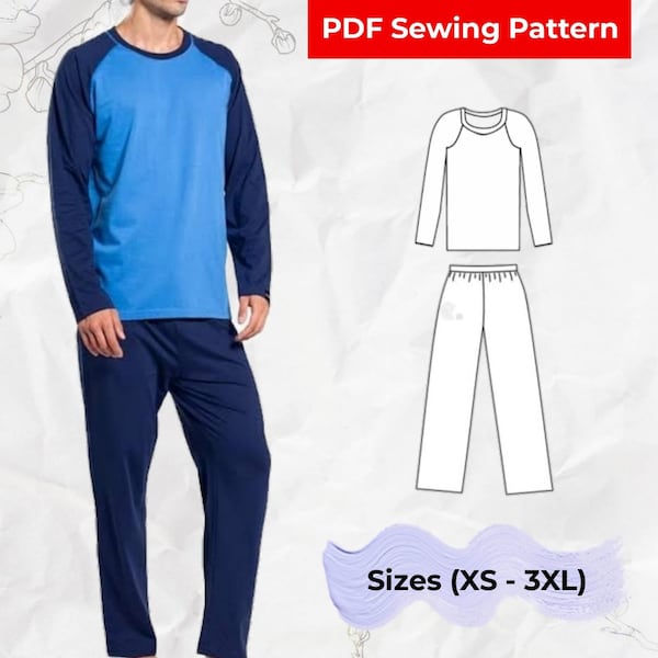 Patron de pyjama de nuit pour hommes |Patron de couture PDF | |Patron de pyjama |Tailles (XS à 3XL) | Inclure les instructions