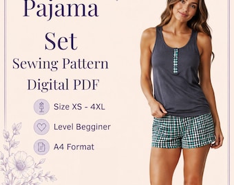 Pajama Set Sewing Pattern: Easy Beginner PDF, Sizes XS-4XL
