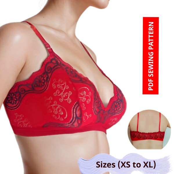 Easy Lace bralette naaipatroon - Damesbralette - Maten XS tot L US 30 tot 36. PDF-lingerie naaipatroon