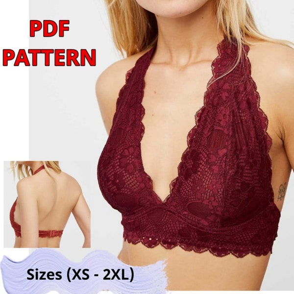 PDF Bralette Sewing Pattern | Womens halter neck bralette style cropped-top | Sizes (XS to 2XL) | Include Instructions and video