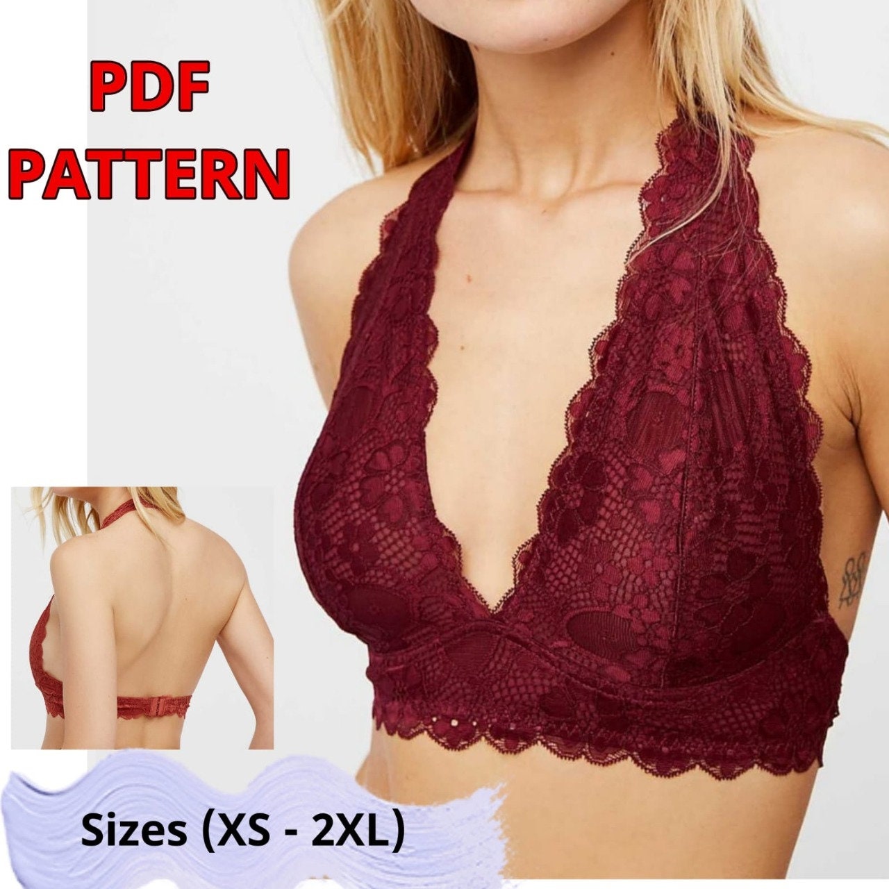 PDF Bralette Sewing Pattern Womens Halter Neck Bralette Style Cropped-top  Sizes XS to 2XL Include Instructions and Video 