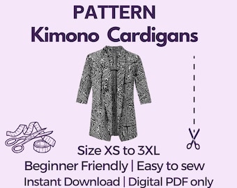 Cartamodello per kimono / Taglie dalla XS alla 3XL / Download digitale PDF / Cartamodello facile per principianti