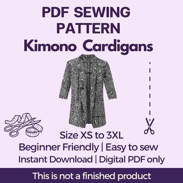 Patrón de costura de kimono / Tallas XS a 3XL / Descarga digital en PDF / Patrón fácil para principiantes