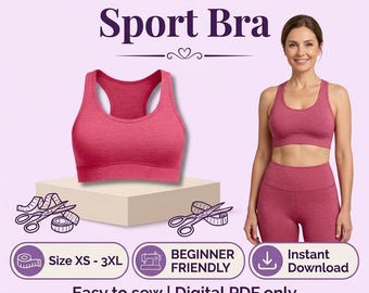 Patrón de costura en PDF para sujetador deportivo: Ideal para principiantes, tallas XS-3XL (descarga digital imprimible en formato A4).