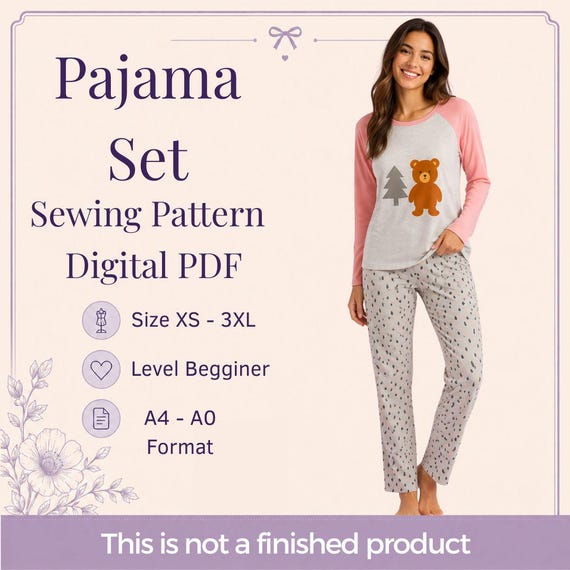 Women's Pajama Set Sewing Pattern: XS-3XL, Easy Beginner PDF (A0, A4 Digital Download)