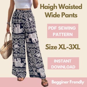 High Waisted wide pants sewing pattern  pdf | Sizes XS to 3XL | A4 A0 printable digital download | Easy pattern for begginer